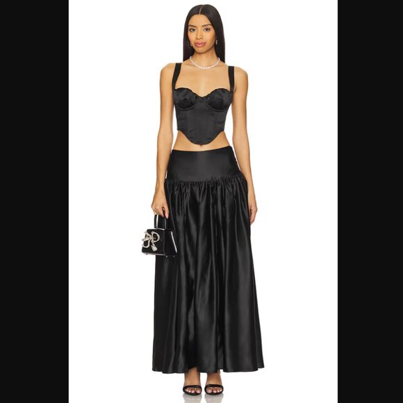 For Love & Lemons Nelly Black Satin Tie Shoulder Corset Top M - Picture 4 of 7